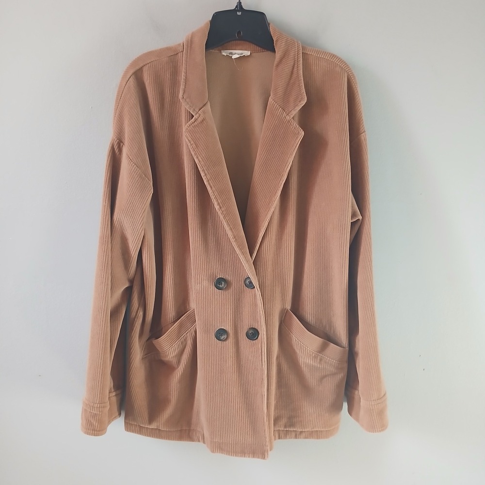 Madewell Women's Size Large Knit Corduroy Redford Blazer Tan Relxed Two Button